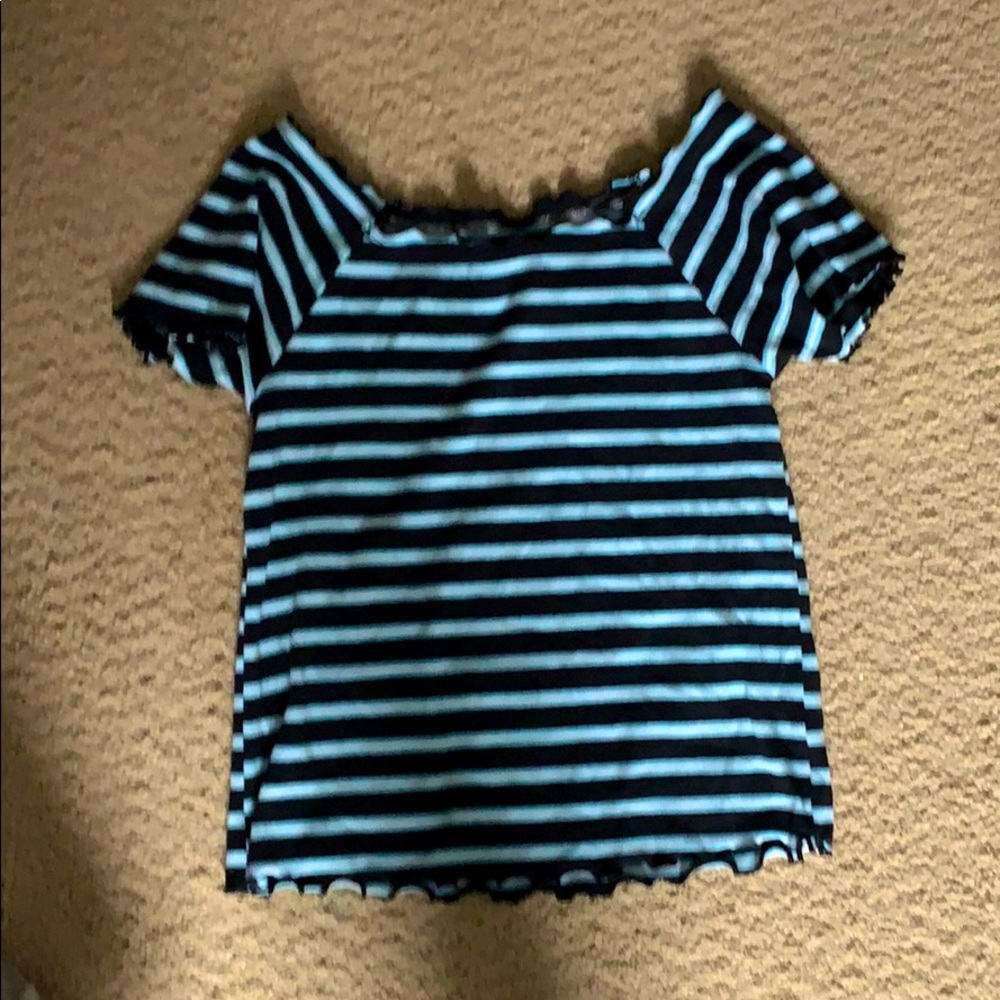 Black and blue off the shoulder top